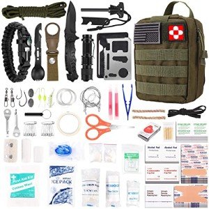 216 Pcs Survival First Aid kit, Professional Survival Gear Equipment Tools First Aid Supplies for SOS Emergency Hiking Hunting Disaster Camping Adventures (Green)