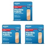 Amazon Basic Care Flexible Fabric Adhesive Bandages, First Aid and Wound Care Supplies, All-One Size, 100 Count (Pack of 3)