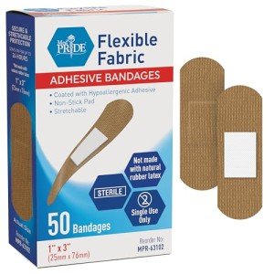 MED PRIDE Sterile Fabric Adhesive Bandages [100 Count]- First Aid Bandages Coated with Hypoallergenic Adhesive & Non-Stick Pad- Latex-Rubber Free Wound Care Bandages- Individual Wrapped- 1”x 3''