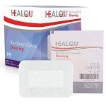 HEALQU Bordered Gauze Island Dressing - 50 Count, 2.4"x4" Sterile Individually Wrapped Gauze Pads with Water-Resistant, Non-Woven Backing - Soft and Breathable Wound Dressing for First Aid & Medical