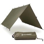 AquaQuest Defender Camping Tarp - Heavy Duty Tent Shelter or Rain Fly - Waterproof Camping Essentials for Hiking, Bushcraft & Hammock, 10 x 10 ft, Olive Drab