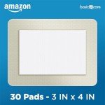 Amazon Basic Care Antibacterial Sheer Adhesive Pad Bandages, Extra Large Comfortable Non-Stick Pad, Helps Prevent Infection, First Aid & Wound Care Protection, All Skin Types, 30 Count (3x4 inches)