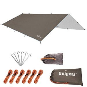 Unigear Hammock Rain Fly Waterproof,UV Protection and PU 3000mm Waterproof Tent Tarp, Lightweight for Camping, Backpacking and Outdoor Adventure(Brown,10 * 10ft)
