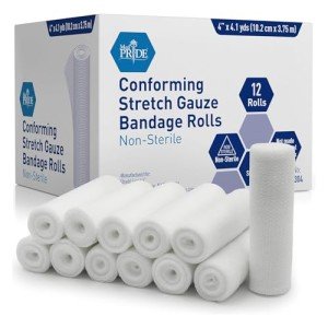 Medpride Conforming Gauze Rolls (4''x 4.1 Yards) – Pack of 12 First Aid Rolled Stretch Bandages for Wounds & Injuries – Disposable Nonsterile Body Wrap Dressing for The Knee, Ankle, Hands, Wrist