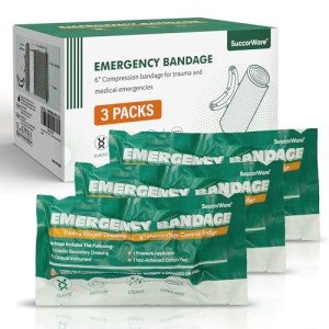SuccorWare 6 Inch 3 Packs Israeli Bandage - Emergency Bandage with Vacuum Sterile Package - for Wound Dressing, First Aid Kit, Medical Trauma Kit Refill