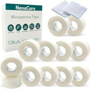 NanaCare Paper Surgical Tape 1" x 11yd +10pc Gauze Pads| 12 Rolls Microporous Micropore Tape | Medical Tape for Skin,Dressings,Face,Wound Care| First Aid Bandage Tape for Sensitive Skin