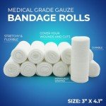 MED PRIDE Conforming Gauze Rolls First Aid Rolled Stretch Bandages for Wounds & Injuries – Disposable Nonsterile Body Wrap Dressing for The Knee, Ankle, Hands, Wrist, White (3''x 4.1 yd)