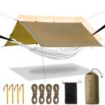 Camping Tarp Tent Portable Multifunctional Bushcraft Backpacking Nylon Fabric Rain Fly Tarps Shelter Lightweight Waterproof Tarp(Gothic Olive 10×10 tarp)