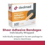Dealmed Sheer Plastic Flexible Adhesive Bandages – 100 Count (1 Pack) Bandages with Non-Stick Pad, Latex Free, Wound Care for First Aid Kit, 1" x 3"