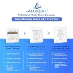 AllaQuix Lite Stop Bleeding Gauze - Calcium Alginate Wound Dressing (X-Large 4-inch Square) First Aid Hemostatic Gauze (Blood Clotting Bandage) - Box of 10