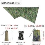 Azarxis Hammock Camping Tarp Rain Fly, Waterproof Tent Footprint Shelter Canopy Sunshade Cloth Picnic Mat for Outdoor Awning Hiking Beach Backpacking - Included Guy Lines & Stakes (Camouflage)
