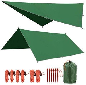 REDCAMP Hammock Rain Fly Camping Tarp Waterproof, 10x10ft Lightweight Backpacking Rain Tarp Shelter for Hiking Outdoor, Green