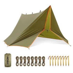 AICALL Waterproof Camping Tarp 3m x 3m Survival Tent Tarp Backpacking Portable Tarp Anti-UV Shelter Multifunctional Outdoor Hiking Awning Rain Tarp (Olive)