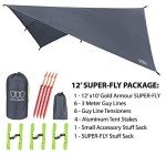 Gold Armour Rainfly Tarp Hammock, Premium 14.7ft/12ft/10ft/8ft Rain Fly Cover, Waterproof Ultralight Camping Shelter Canopy, Survival Equipment Gear Camping Tent Accessories (Gray 12ft x 10ft)