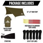 Swiss Outdoors Rain Fly Tarp | Waterproof Tent Shelter Canopy | Lightweight Easy Setup for Hammock, Backpacking or Camp Gear | Premium Quality 12 x 9 ft |, Green Army