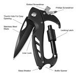FUNBRO Multitool Carabiner with Pocket Knife, Stocking Stuffers Gifts for Men, EDC Carabiners with Folding Knives, Bottle Opener, Window Breaker and Screwdriver, Survival Gear for Camping Hiking