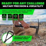 RHINO USA Folding Survival Shovel w/Pick - Heavy Duty Carbon Steel Military Style Entrenching Tool for Off Road, Camping, Gardening, Beach, Digging Dirt, Sand, Mud & Snow.