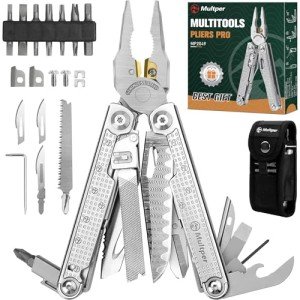 Multper Multitools Pliers Pro, Upgraded Multi Tool With Damascus Knife, Replaceable Wire Cutters and Screwdirver Set, Foldable Multitools with Scissors, Screwdriver, Ideal for Camping,Survival, Repair