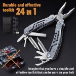 24-in-1 Multitool with Knife, Pliers & 11 Bits Sharp Stainless Steel - Multi Tool for Men - Ideal Gear with Tools for Camping Hiking, Survival, EDC - Best Gifts for Dad Husband Boyfriend 2238