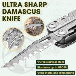 Multper Multitools Pliers Pro, Upgraded Multi Tool With Damascus Knife, Replaceable Wire Cutters and Screwdirver Set, Foldable Multitools with Scissors, Screwdriver, Ideal for Camping,Survival, Repair