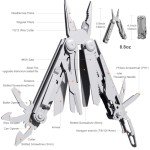 PERWIN Multitool, 22-in-1 Multi-Tool Pliers with Safety Locking, Pocket Knife, Bottle Opener, EDC Equipment With Pocket Clip for Survival, Camping, Hunting and Hiking, Stainless Steel