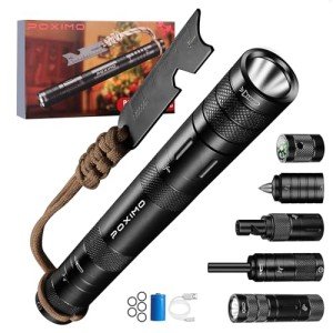POXIMO All-in-1 Multitool kits, Camping Survival Multi tool Flashlight+Fire Starter+Whistle+Compass+Window Breaker 9 In 1 EDC Gadgets for campers, Hiker, Surviver and Great Gifts for Men