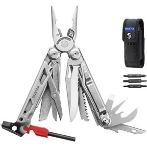 ROCKTOL Multitool, 22-in-1 Multi-tool Pliers with Fire Starter, Emergency Whistle, Glass Breaker, Safety Locking and Nylon Sheath for Survival, Camping, multitool for men