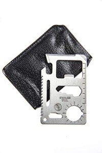 SE 11-Function Stainless Steel Survival Pocket Tool - Compact, Credit Card-Sized Multi-Tool with Leatherette Case - Ideal for Camping, Hiking, and Outdoor Activities- MT908-1