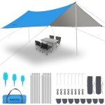 Camping Tarp with Poles, 12x12 Ft Waterproof Hammock Rainfly, Backpacking Canopy Tent Tarp, Ultralight Survival Rain Shelter for Camping, Picnic, Hiking, Outdoor Activities, UV Resistant