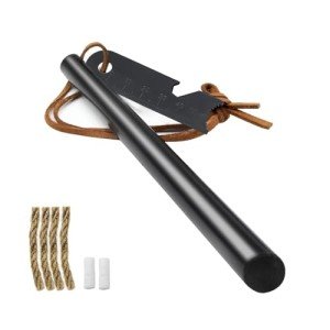 Fire Starter Survival Tool, Ferro Rod Kit with Leather Neck Lanyard and Multi-Tool Striker, Flint and Steel Survival Igniter with Tinder Rope and Tab for Camping, Hiking and Emergency