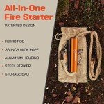Fire Starter Survival Tool - All-in-One Patented Flint and Steel Fire Starter Kit - Ferro Rod Fire Starter with 36" Waterproof Tinder Wick Rope and Steel Fire Striker | Prepared4X
