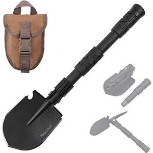 Yeacool Folding Survival Shovel Multi-Tool, Heavy-Duty Military Entrenching Tool with Pickaxe, Collapsible Spade for Disaster Recovery, Car Emergency, Metal Detecting, Camping, Digging, and Gardening
