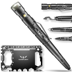 Tactical Pen - Self Defense Pen with Flashlight - Tactical Flashlight Multi Tool Survival Pen + Glass Breaker + Bottle Opener in Gift Box for Men & Women