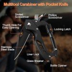 Valentines Day Gifts for Him, Multitool Carabiner with Pocket Knife, EDC Gear with Folding Knives, Bottle Opener, Window Breaker And Screwdriver, Tactical Survival Gear for Camping And Hiking