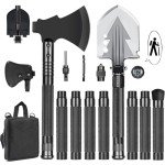 GOJAWAY 20 in 1 Multitool Survival kit, Camping Shovel Military Axe, 55" Trekking Pole Foldable Spade with Portable Bag and Hatchet, for Car Emergency Offroad Entrenching Tool