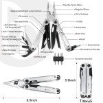 BIBURY Multitool Pliers, Stainless Steel Multi Tool with Upgraded Rope Cutter and Screwdrive, Foldable Self-locking Multitools with Nylon Pouch, Ideal for Camping, Hiking, Survival, Repair