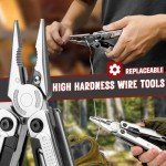 BIBURY Multitool Pliers, Stainless Steel Multi Tool with Upgraded Rope Cutter and Screwdrive, Foldable Self-locking Multitools with Nylon Pouch, Ideal for Camping, Hiking, Survival, Repair