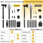 GOJAWAY 20 in 1 Multitool Survival kit, Camping Shovel Military Axe, 55" Trekking Pole Foldable Spade with Portable Bag and Hatchet, for Car Emergency Offroad Entrenching Tool
