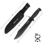 FLISSA Survival Hunting Knife with Sheath, 15-inch Full Tang Fixed Blade Tactical Bowie Knife with Sharpener & Fire Starter for Camping, Outdoor, Bushcraft