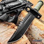 Tactical Knife Hunting Knife Survival Knife 13.75" Fixed Blade Knife With Combat Blade Camping Accessories Camping Gear Survival Kit Survival Gear Tactical Gear 79408 (Olive Green)