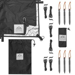 TACAMO Camping Tarp Waterproof Shelter - 70D Ripstop Nylon, Kevlar Center & 2,000 PU Waterproof Coating - Lightweight Hammock Tarp & Rain Fly - Survival Tarp & Ultralight Tarp Tent, Black, 10FT x 12FT