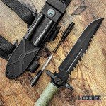 Tactical Knife Hunting Knife Survival Knife 13.75" Fixed Blade Knife With Combat Blade Camping Accessories Camping Gear Survival Kit Survival Gear Tactical Gear 79408 (Olive Green)