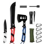 Mossy Oak Hatchet and Machete Knife Set with Sheath, One-Piece Axe & Hunting Knives with Paracord Handle, Zoomable Flashlight, Many Other Tools, Ideal Gift for Men Who Likes Hunting Outdoor Adventure