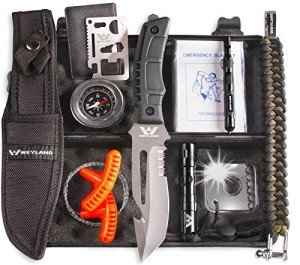 Weyland Ultimate Survival Kit – 11-in-1 Outdoor Gear with Survival Knife, Fire Starter, Compass, Multitool, Paracord Bracelet, & Case for Camping, Hiking, Emergency Preparedness