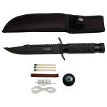 Survivor HK-695B Fixed Blade Knife, Black Reverse Serrated Blade, Black Metal Handle, 9-1/2-Inch Overall