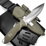 ODENWOLF WOLF-III Full Tang Survival Knife with Fire Starter and Sheath - Stylish Tactical Fixed Blade Knife - Made of D2 Steel - Bushcraft and Camping Knife - With Belt Loop, Plug Lock & Multi Lok