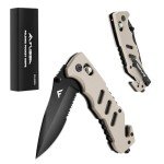 FLISSA Folding Pocket Knife with Clip, Glass Breaker and Seatbelt Cutter, Survival Knife for Emergency Rescue Situations, EDC Knife for Tactical, Hunting, Camping, Outdoor, Unique Gifts for Dad, Father