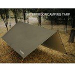 100% Waterproof Camping Shelter,Lightweight Bushcraft Emergency Tarp,70D Ripstop Nylon 10X10 ft Olive Drab Sun Shelter Backpacking Protable Can be Used with Car、Tent、Hammock in Hiking、Traveling、Garden