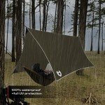 Rain Fly 12x10 Lightweight Survival Camping Tarp; 100% Waterproof; Makes a Great Backpacking Tarp or Hammock Shelter; Comes in Multiple Colors, Survival Bracelet Included; OD-Green