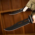 Dispatch Fixed Blade Hunting Knife with Sheath, 12" and 8" Survival Knives Set for Men Tactical Bowie Knife with Non-Slip Handle for Bushcraft, Outdoor Camping